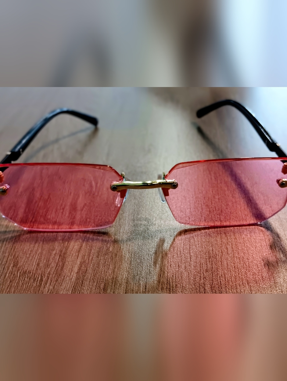 Square Sunglasses Rimless Pink Tint Unisex Metal Frame NEW